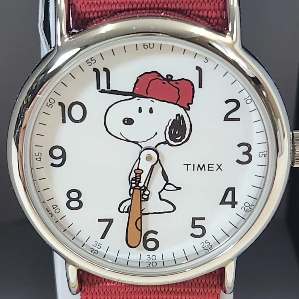 Timex X Peanuts Watch Snoopy Baseball Weekender 38mm Wrist Indiglo Fabric Strap